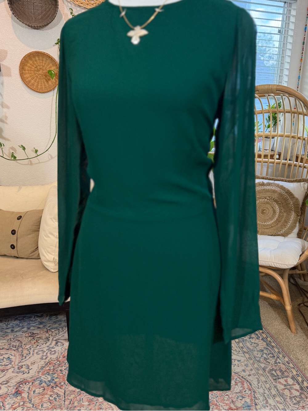 REFORMATION Mayra Dress 6 Green Mini Long Sleeve Viscose Cocktail Party Wedding - Picture 4 of 13